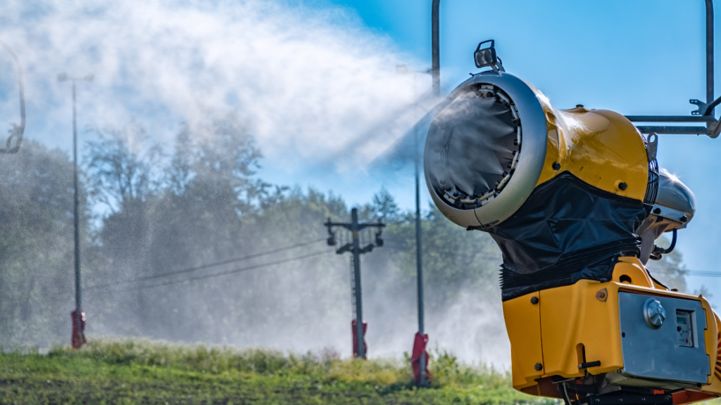 Snow Guns are used on the Ski slopes to create artificial snow utilising a lot of energy.